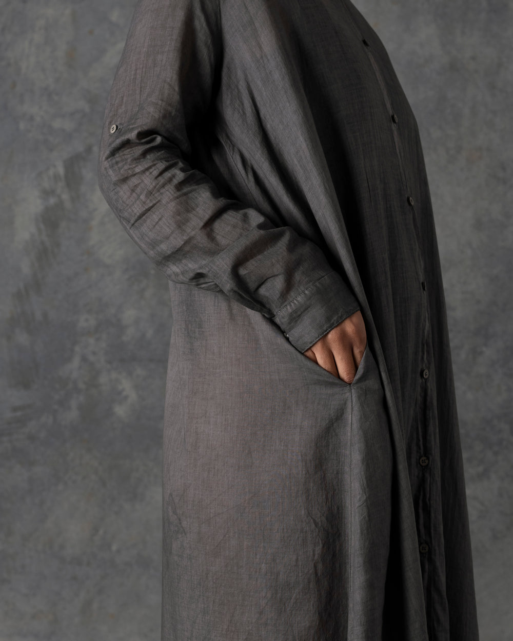 Long Large Cotton Shirt Dark Grey / Brown T-213