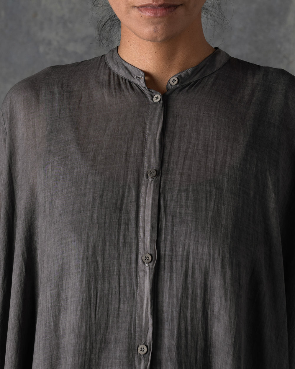 Long Large Cotton Shirt Dark Grey / Brown T-213