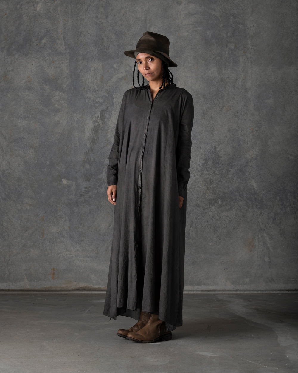 Long Large Cotton Shirt Dark Grey T-213