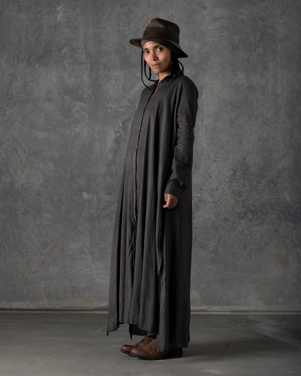 Long Large Cotton Shirt Dark Grey T-213