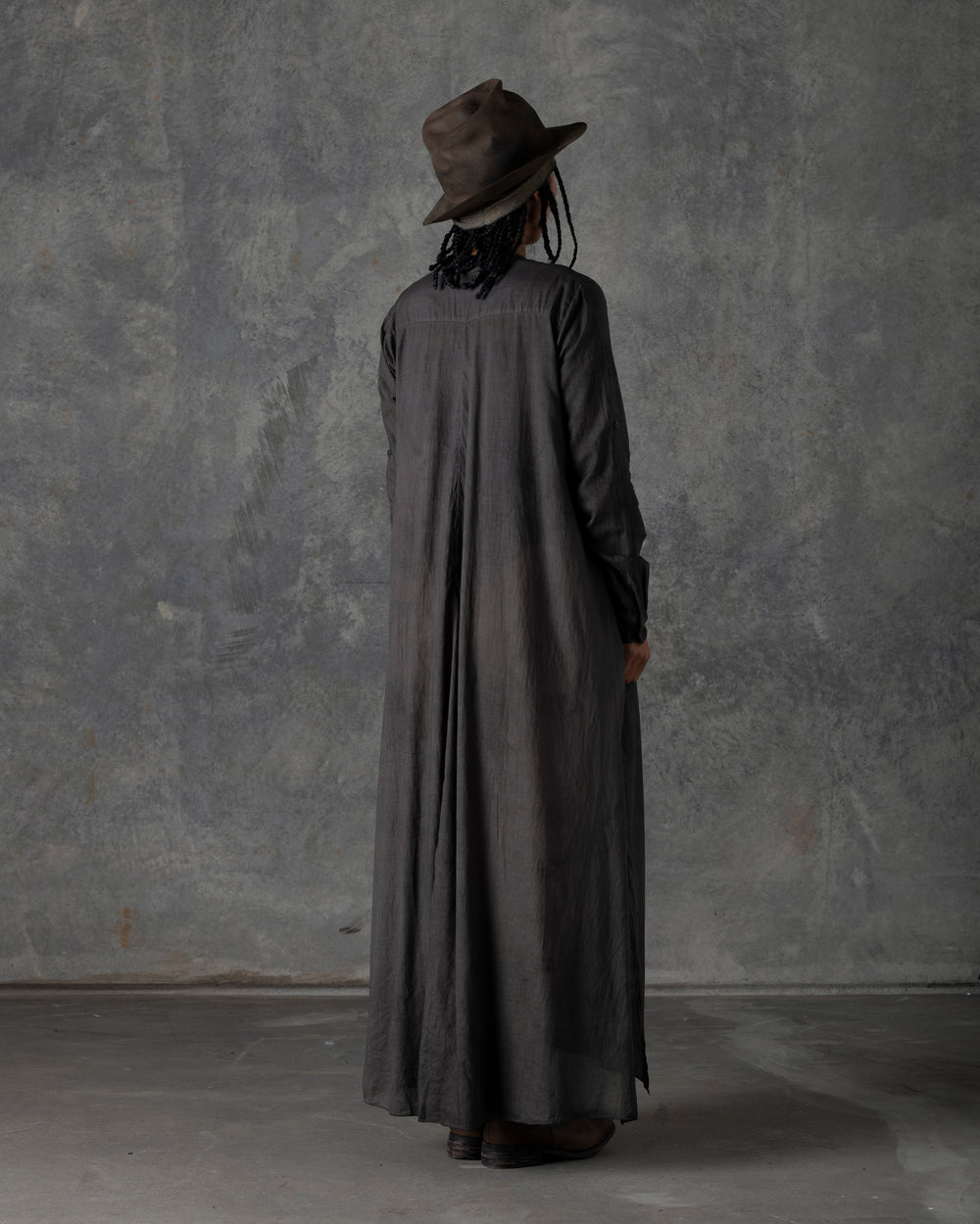 Long Large Cotton Shirt Dark Grey T-213