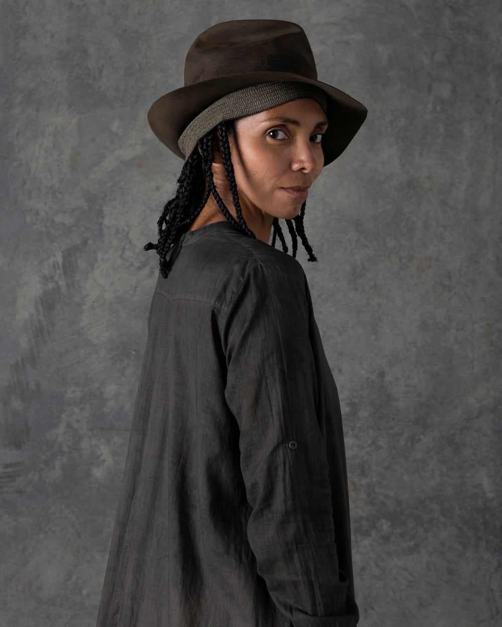 Long Large Cotton Shirt Dark Grey T-213