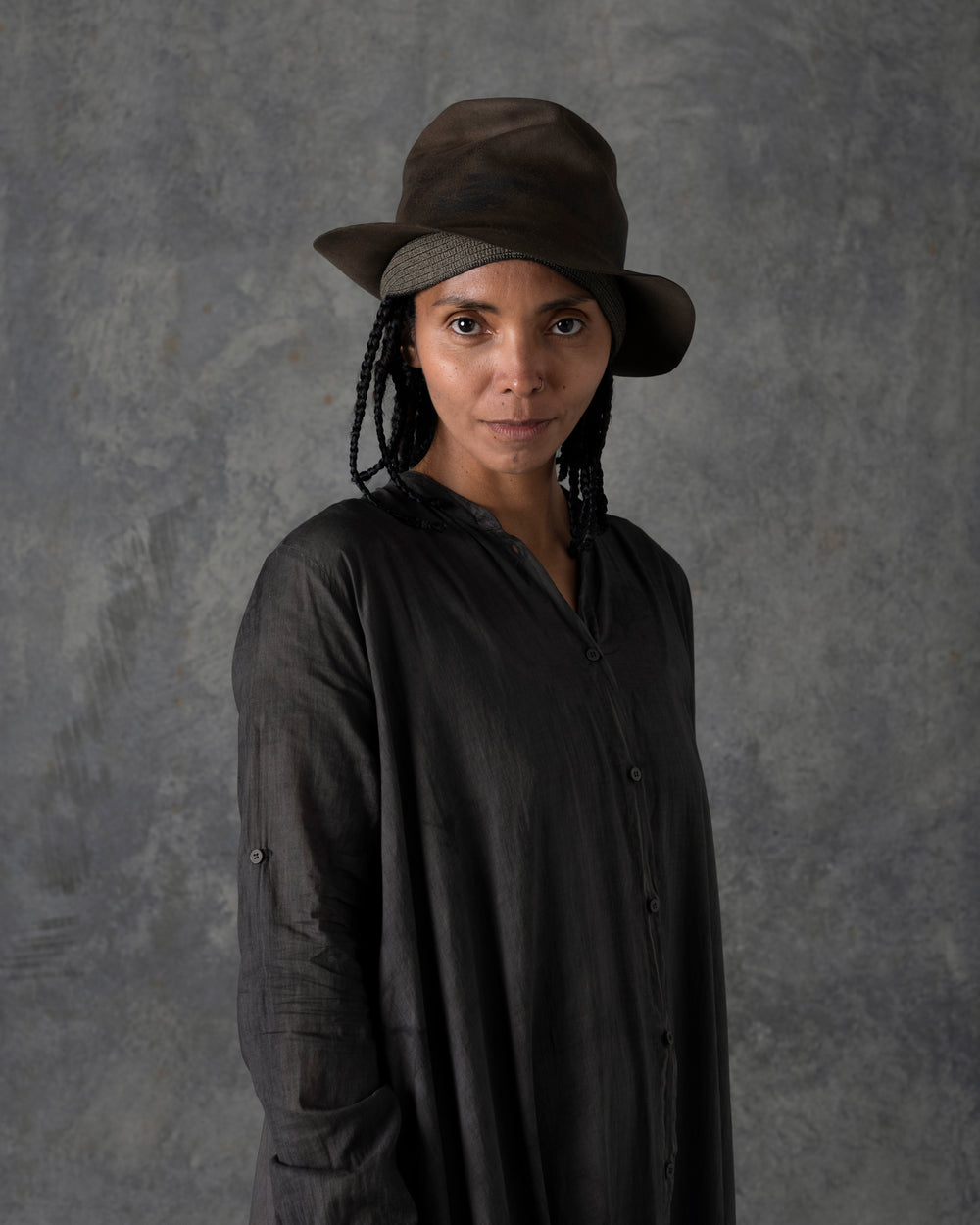 Long Large Cotton Shirt Dark Grey T-213