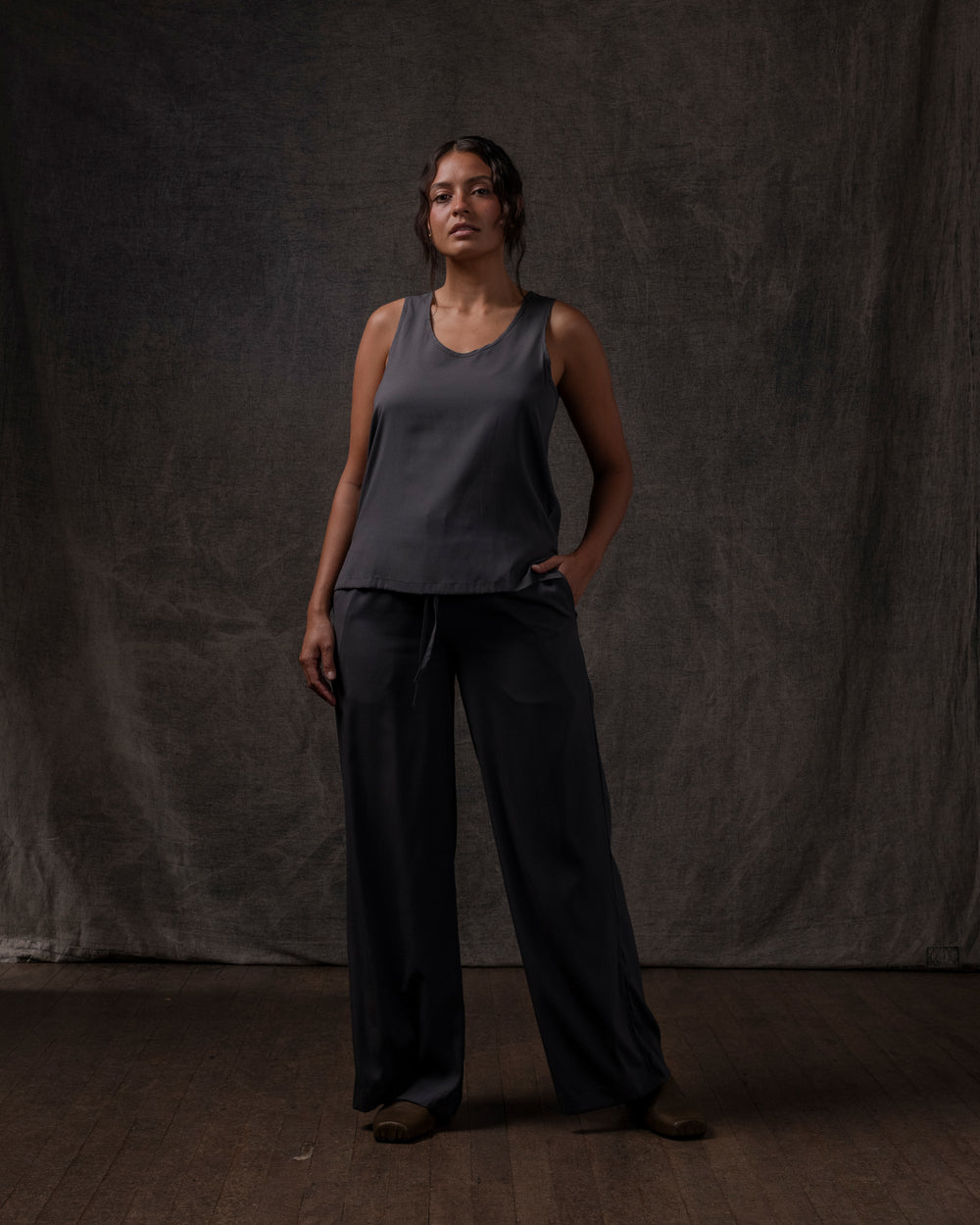 Tank Silk Satin Stretch Charcoal