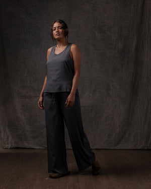 Easy Pant Silk Satin Stretch Charcoal