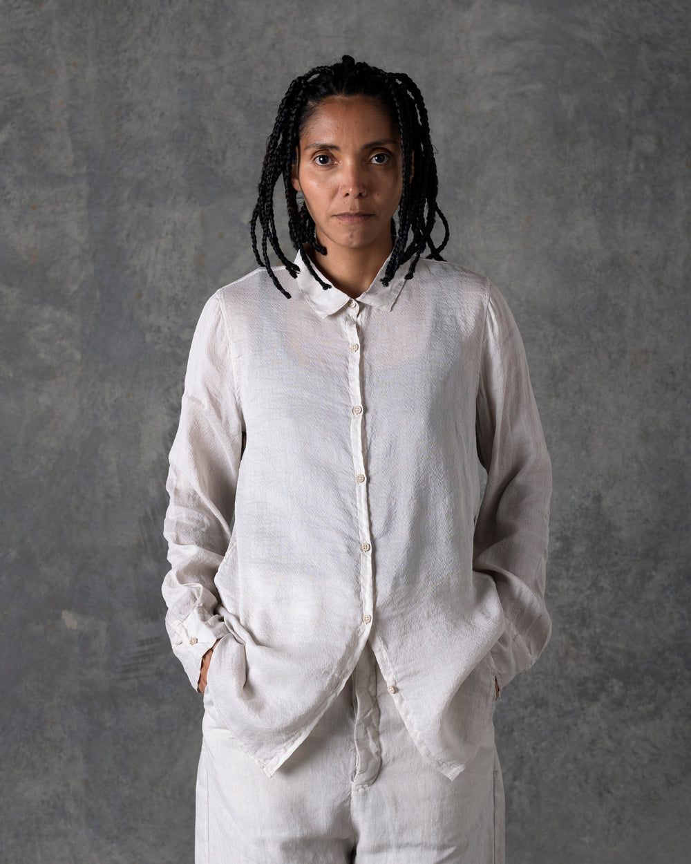 Collar Shirt Silk Off White T-207