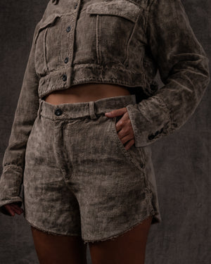 Raw Hem Short Distressed Velvet Dune