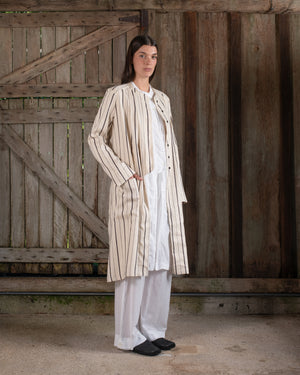 Long Jacket Linen Cotton Stripe Natural