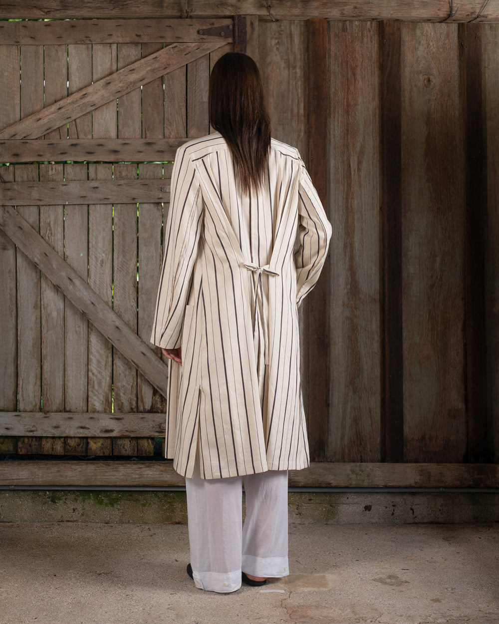 Long Jacket Linen Cotton Stripe Natural