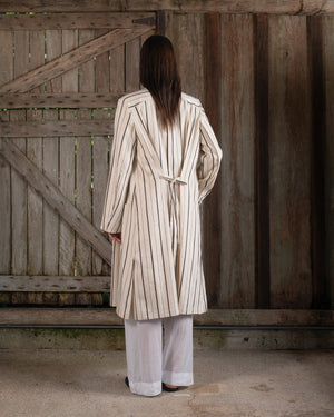 Long Jacket Linen Cotton Stripe Natural