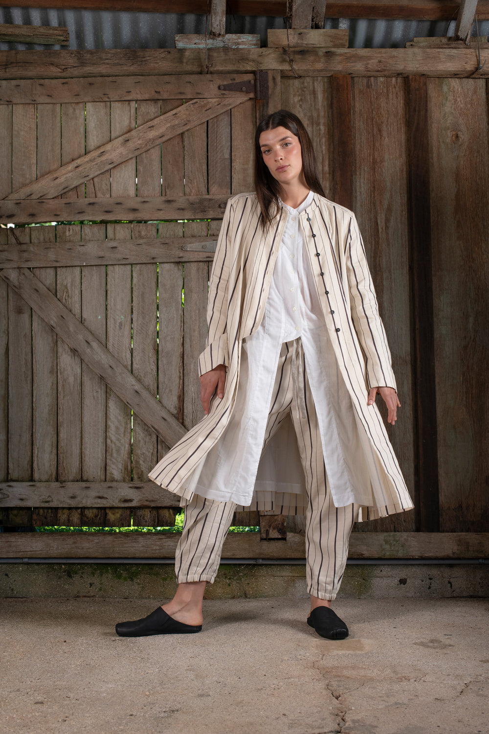 Easy Pant Linen Cotton Stripe Natural