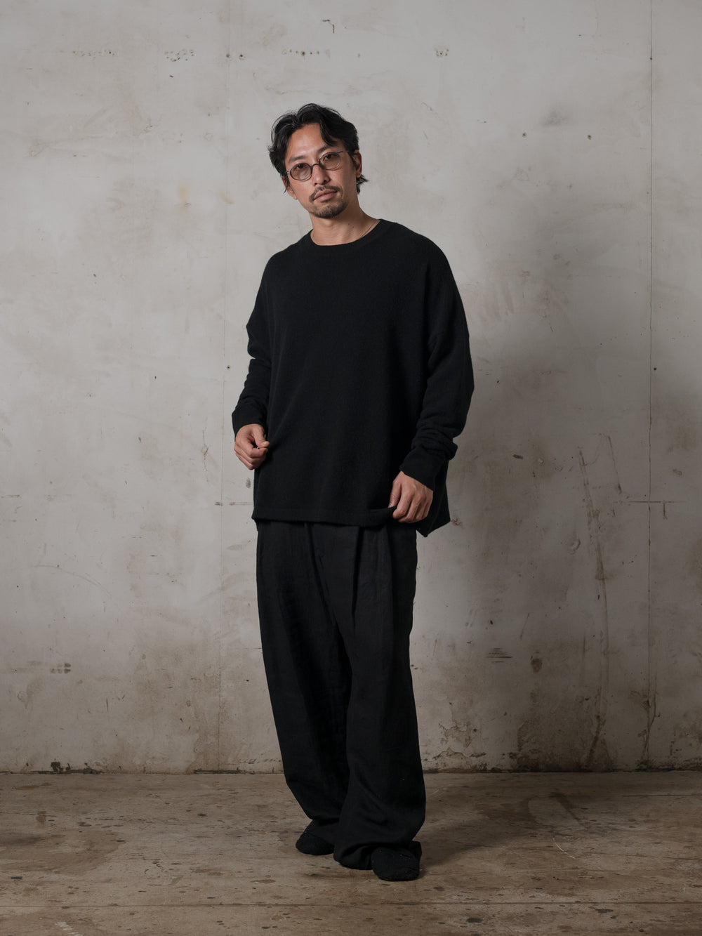 Boxy LS Cashmere Top Black