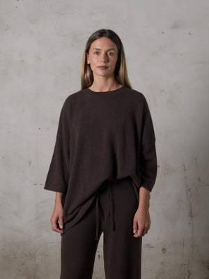 Unisex Boxy SS Cashmere Top Mocha