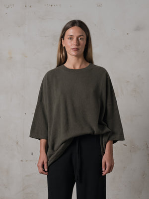 Boxy SS Cashmere Top Umber
