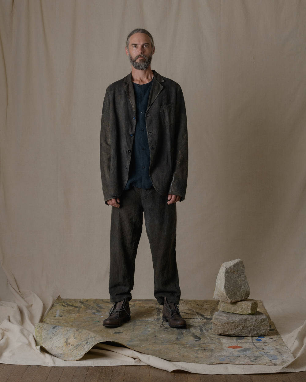 Simple Stitiched Jacket Antique Linen in Ash Glaze