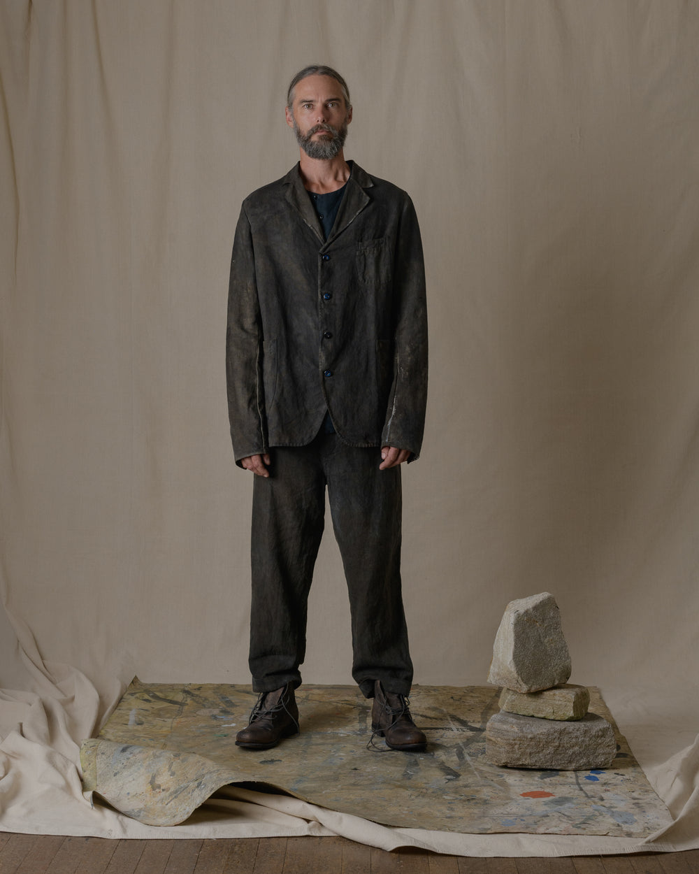 Simple Stitiched Jacket Antique Linen in Ash Glaze