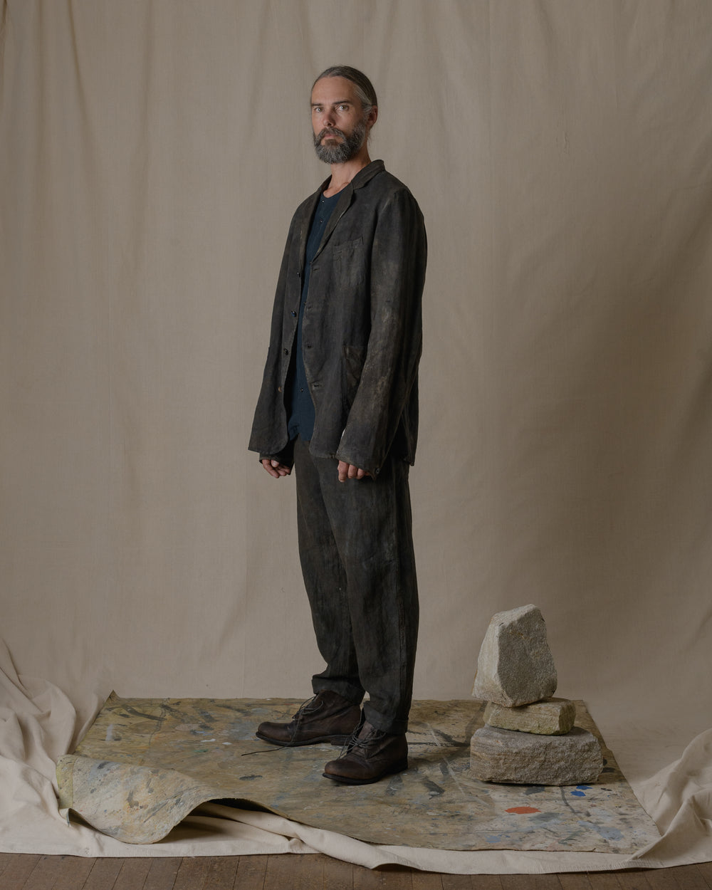 Simple Stitiched Jacket Antique Linen in Ash Glaze