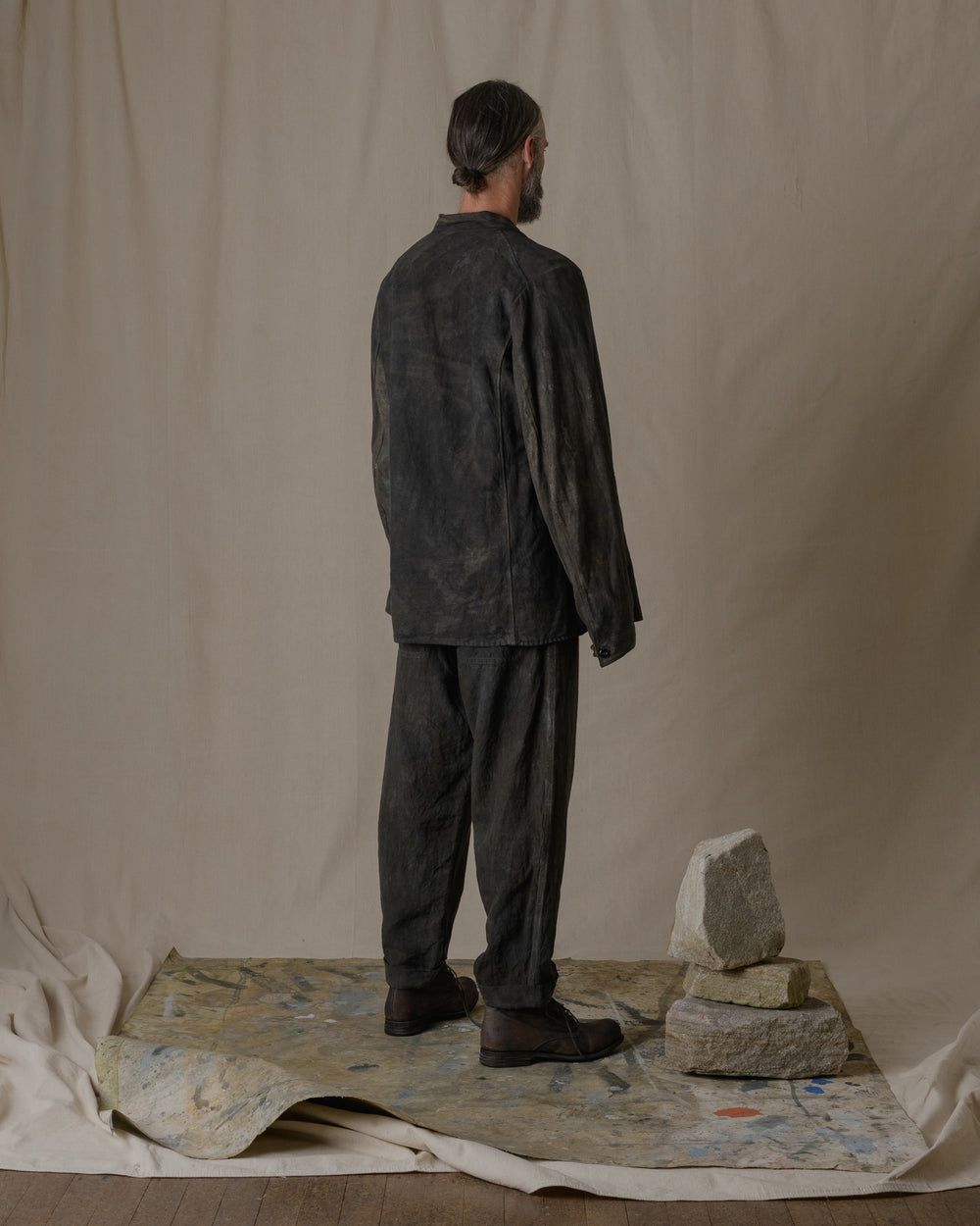 Simple Stitiched Jacket Antique Linen in Ash Glaze