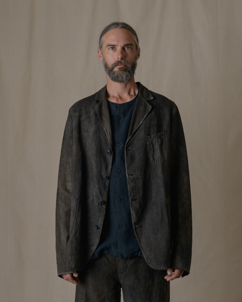 Simple Stitiched Jacket Antique Linen in Ash Glaze