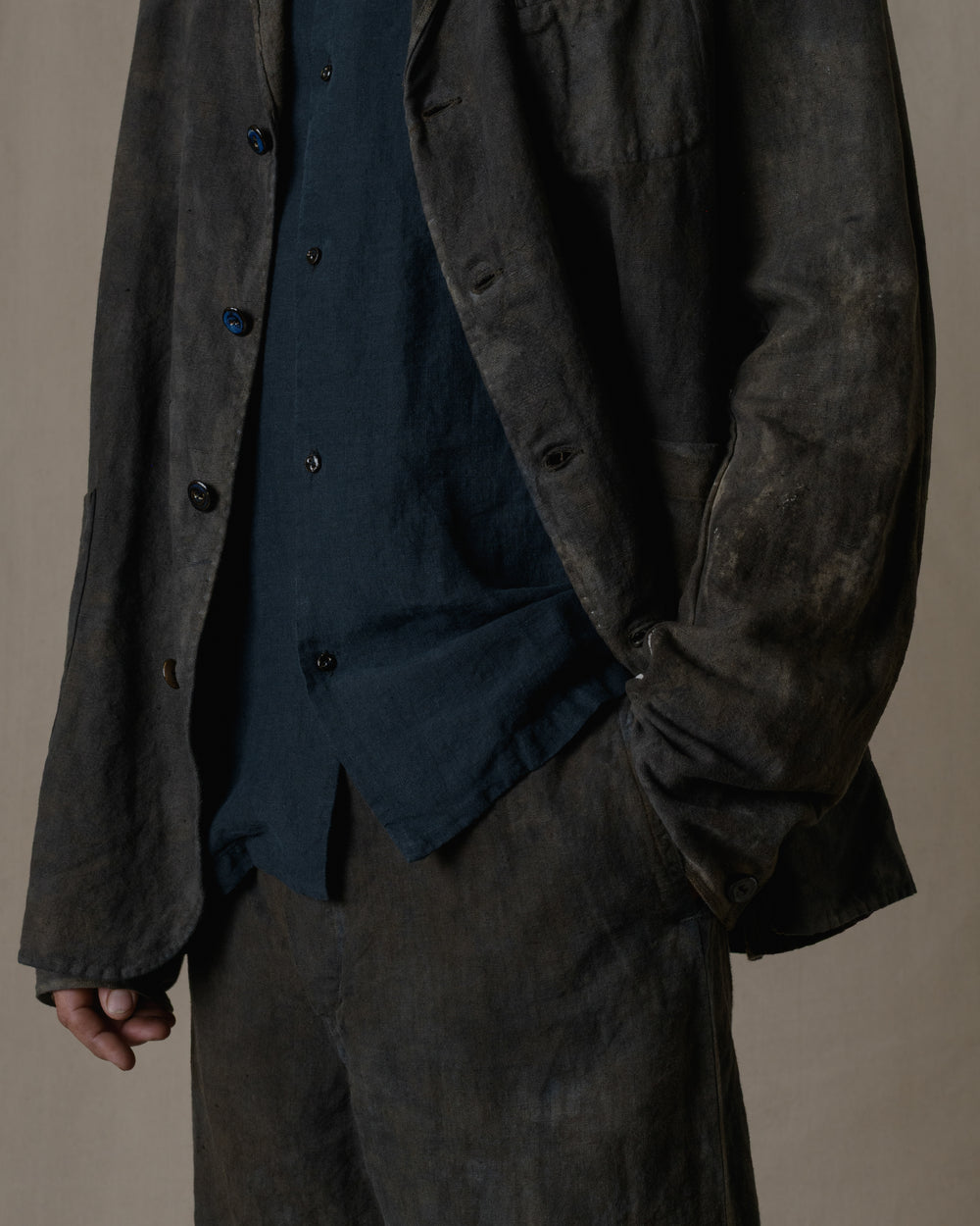 Simple Stitiched Jacket Antique Linen in Ash Glaze