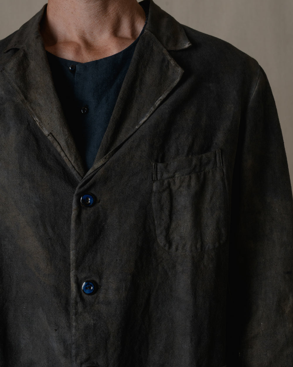 Simple Stitiched Jacket Antique Linen in Ash Glaze