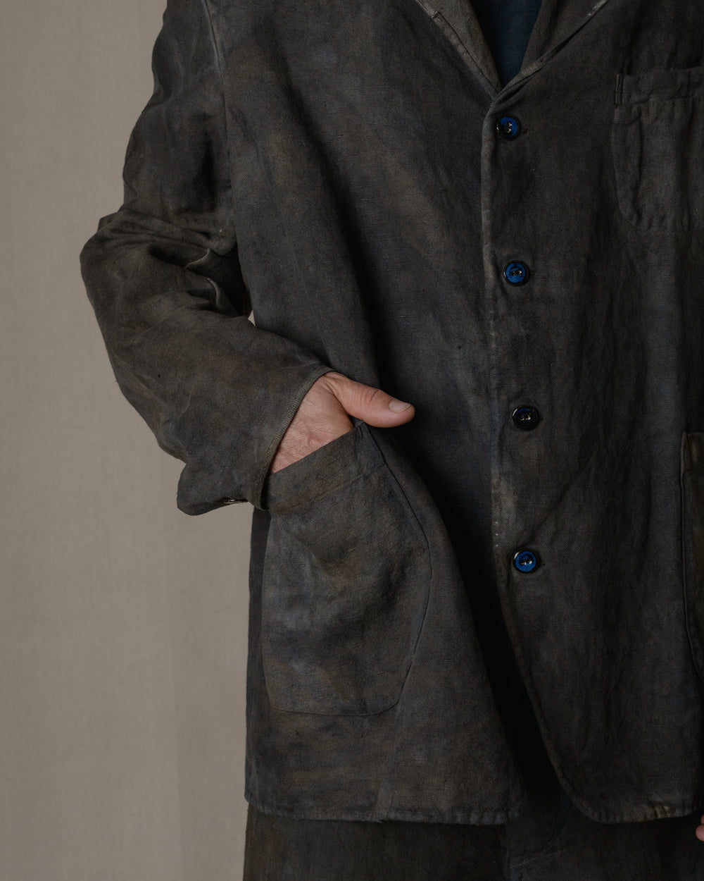 Simple Stitiched Jacket Antique Linen in Ash Glaze
