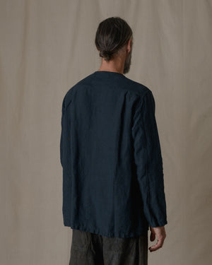 Unisex No Collar Plain Shirt Hemp in Black