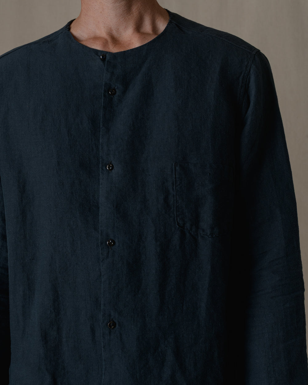 Unisex No Collar Plain Shirt Hemp in Black