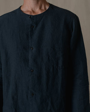 Unisex No Collar Plain Shirt Hemp in Black