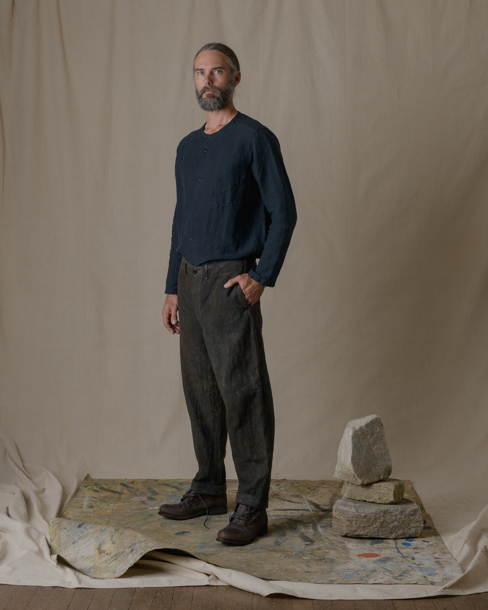 Work Pant 2 Linen Chambray in Ash Glaze