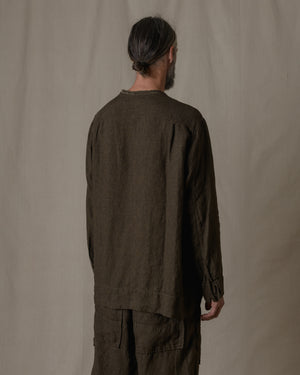 Crew Neck Long Sleeve Blouse Linen in Brown