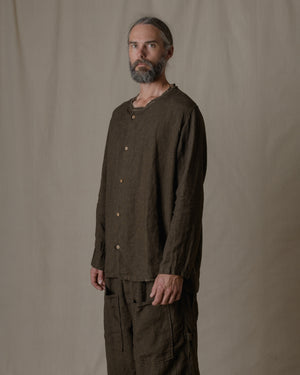 Crew Neck Long Sleeve Blouse Linen in Brown