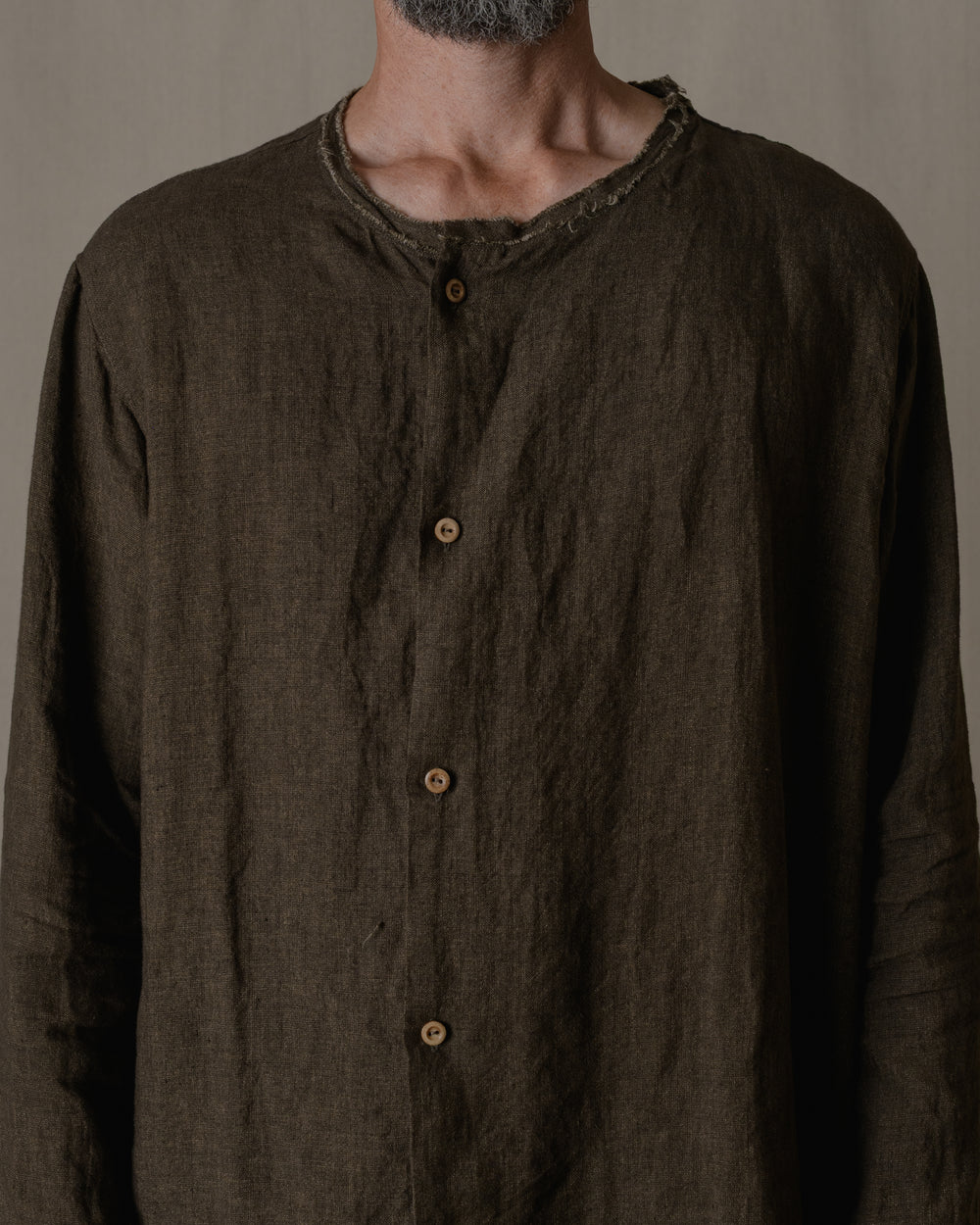 Crew Neck Long Sleeve Blouse Linen in Brown