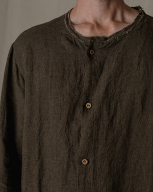 Crew Neck Long Sleeve Blouse Linen in Brown