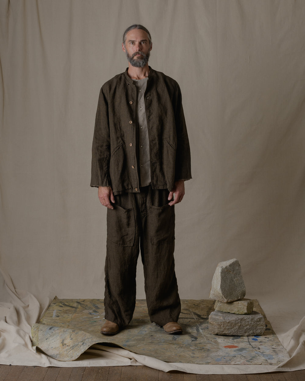 Over Pants Linen in Brown