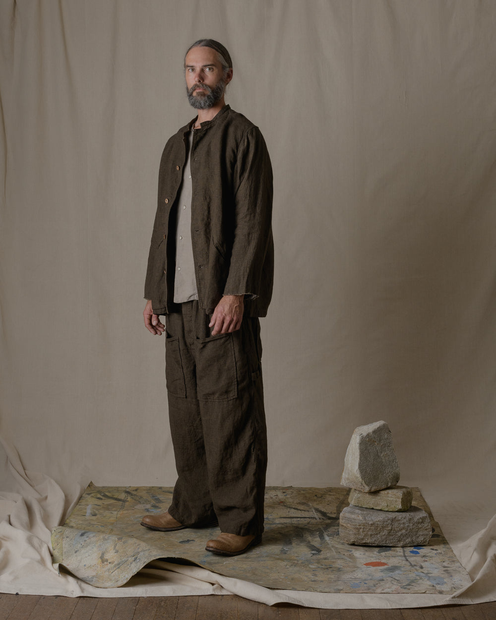 Over Pants Linen in Brown