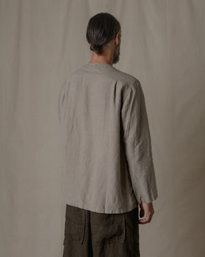 Unisex No Collar Plain Shirt Hemp in Beige