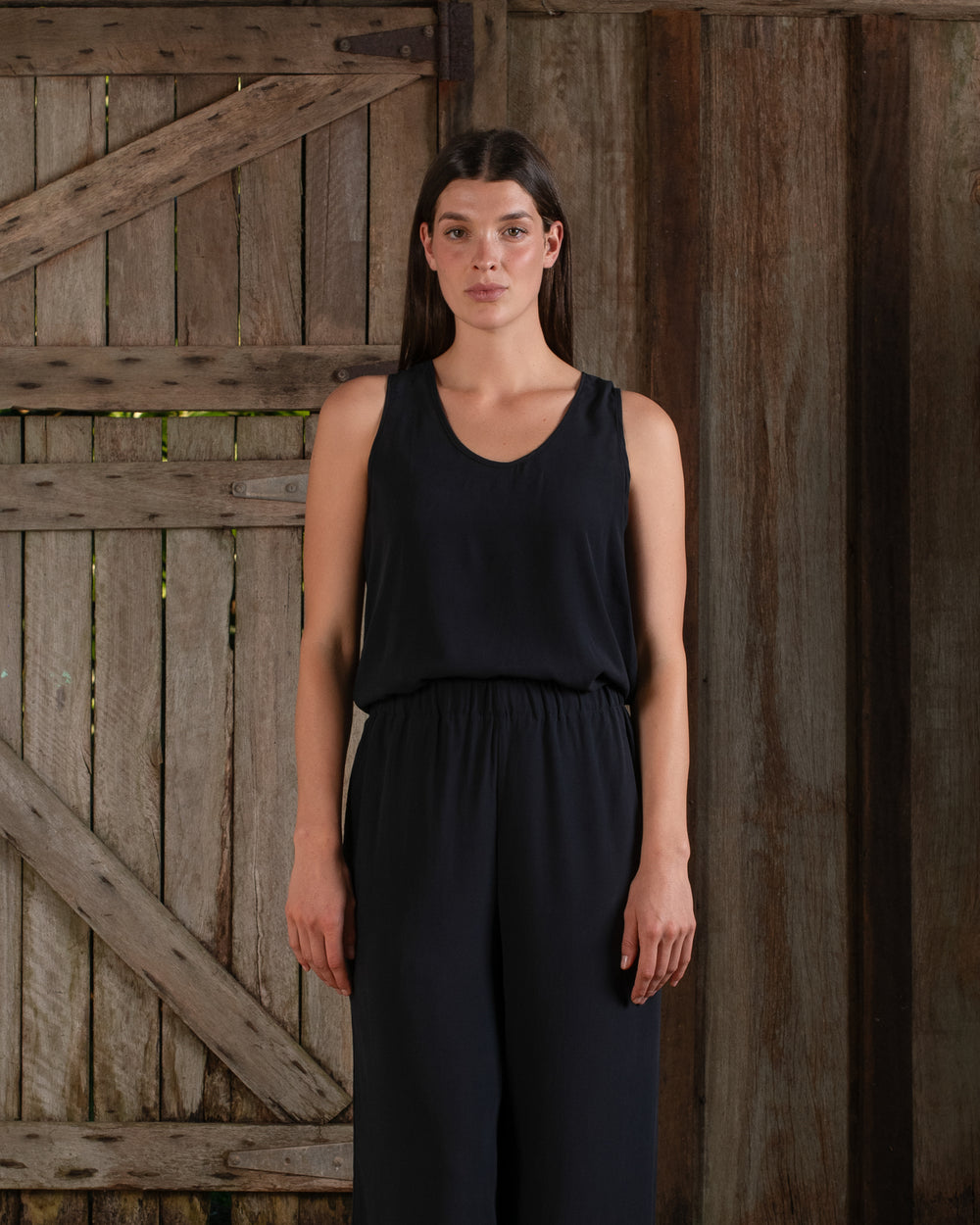 Tank Top Stretch Silk Black