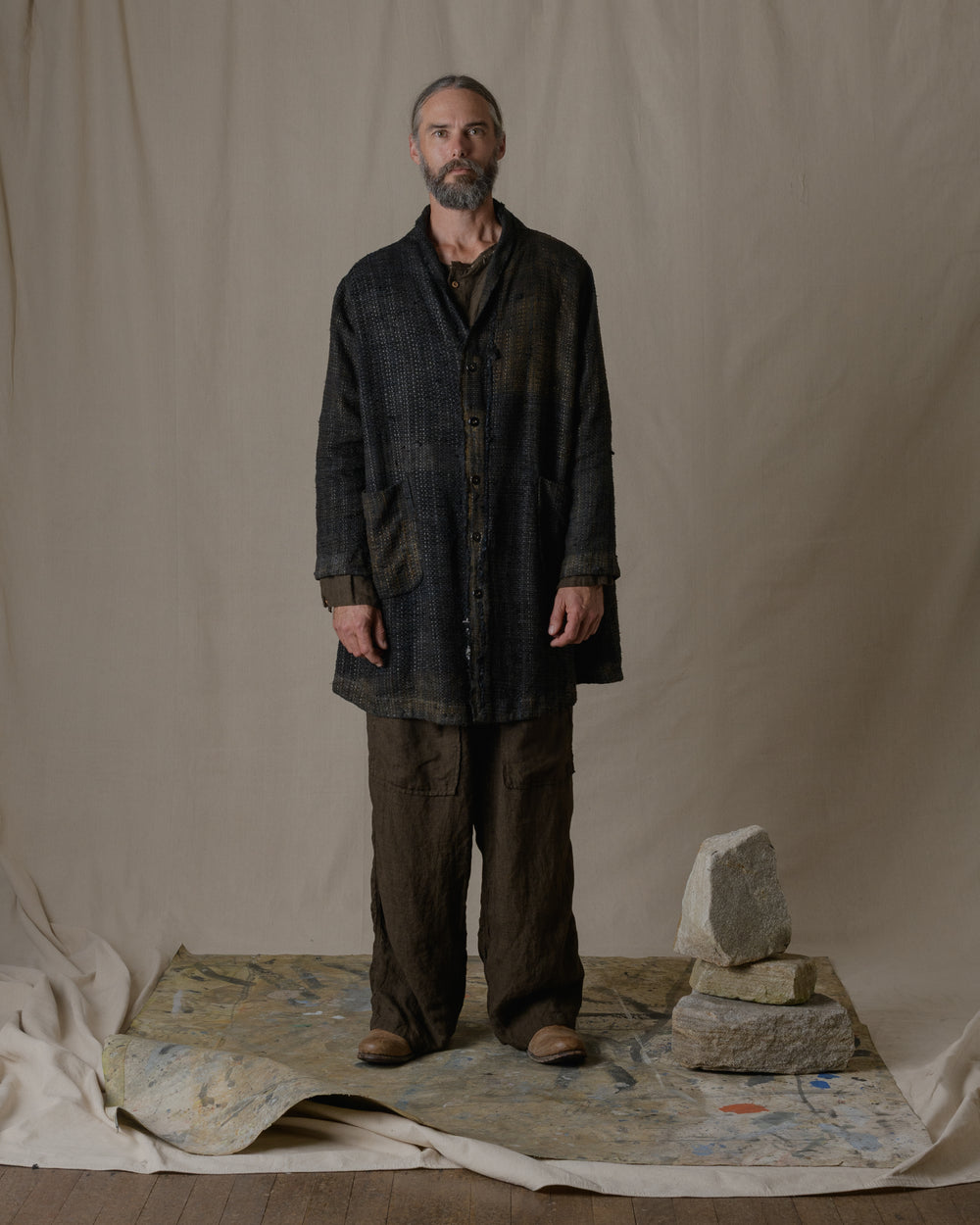 Unisex Handwoven Shawl Collar Coat in Ash Glaze
