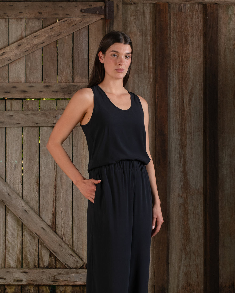 Tank Top Stretch Silk Black