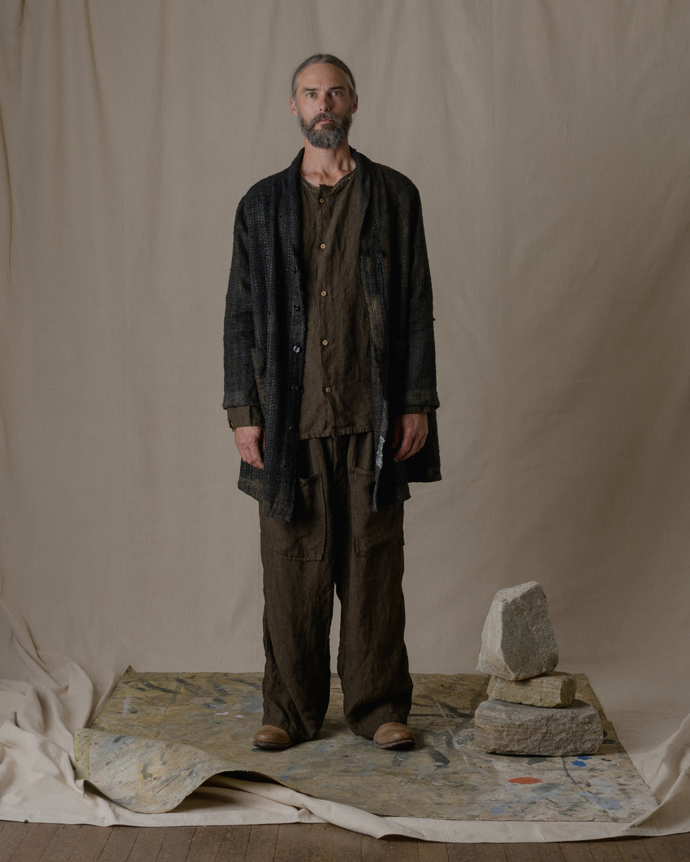 Unisex Handwoven Shawl Collar Coat in Ash Glaze