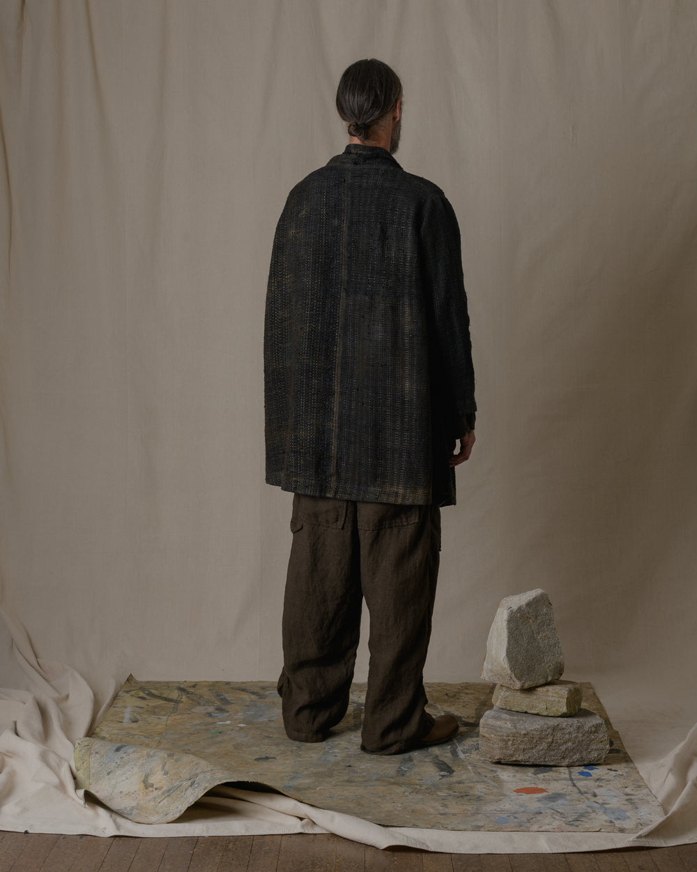 Unisex Handwoven Shawl Collar Coat in Ash Glaze