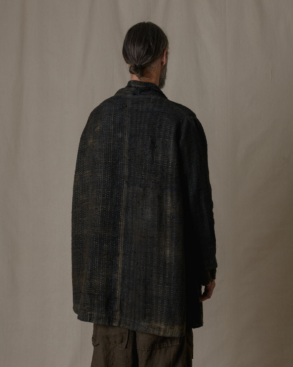 Unisex Handwoven Shawl Collar Coat in Ash Glaze