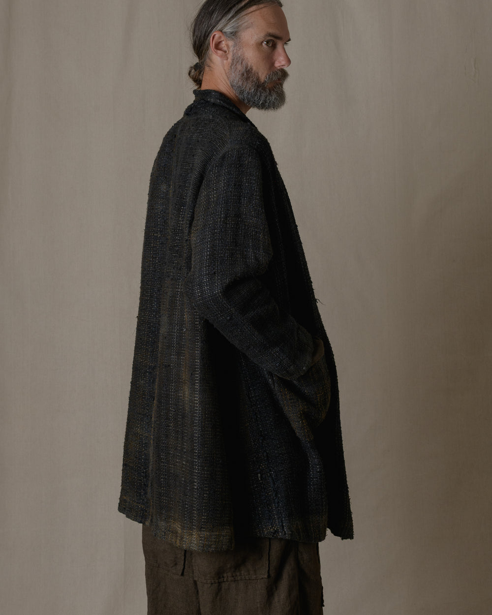 Unisex Handwoven Shawl Collar Coat in Ash Glaze