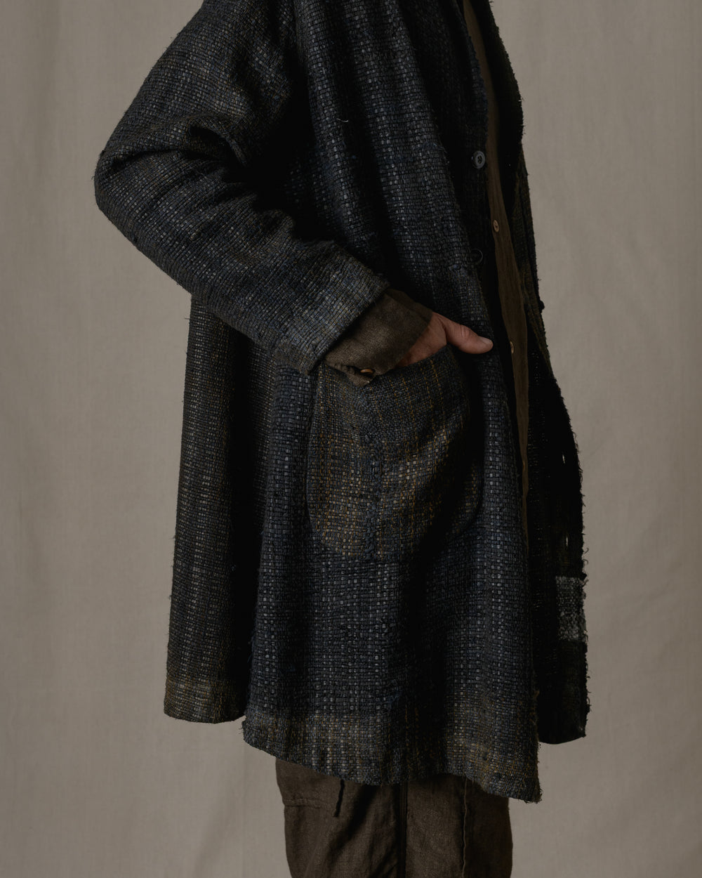 Unisex Handwoven Shawl Collar Coat in Ash Glaze