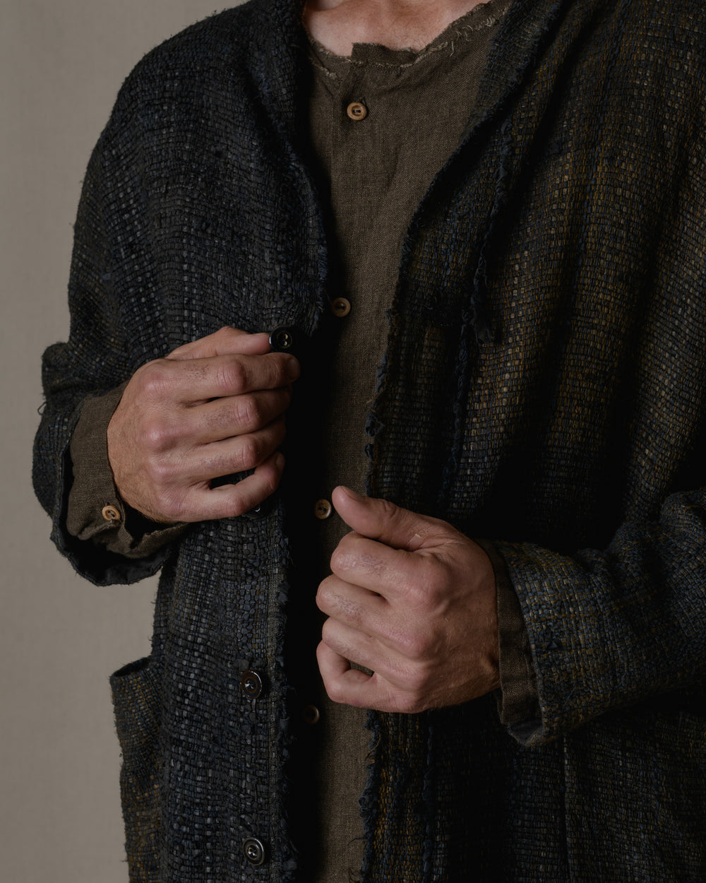 Unisex Handwoven Shawl Collar Coat in Ash Glaze