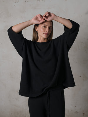 Unisex Boxy SS Cashmere Top Black