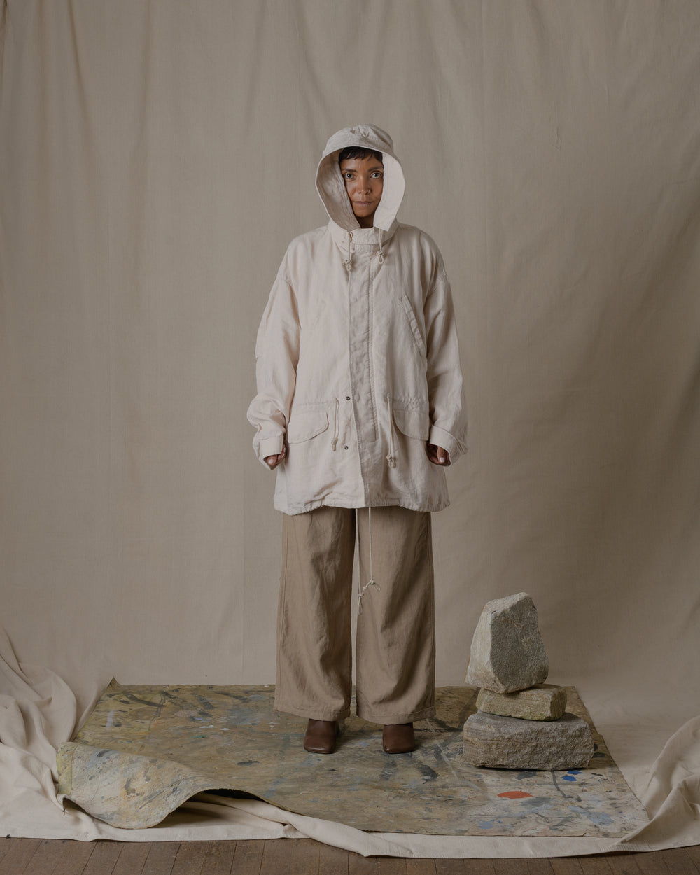 Unisex Hoodie Washi Linen in Beige