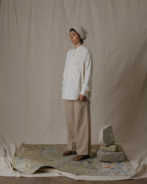 Unisex Wide Long Sleeve Shirt Silk Linen Twill in Natural