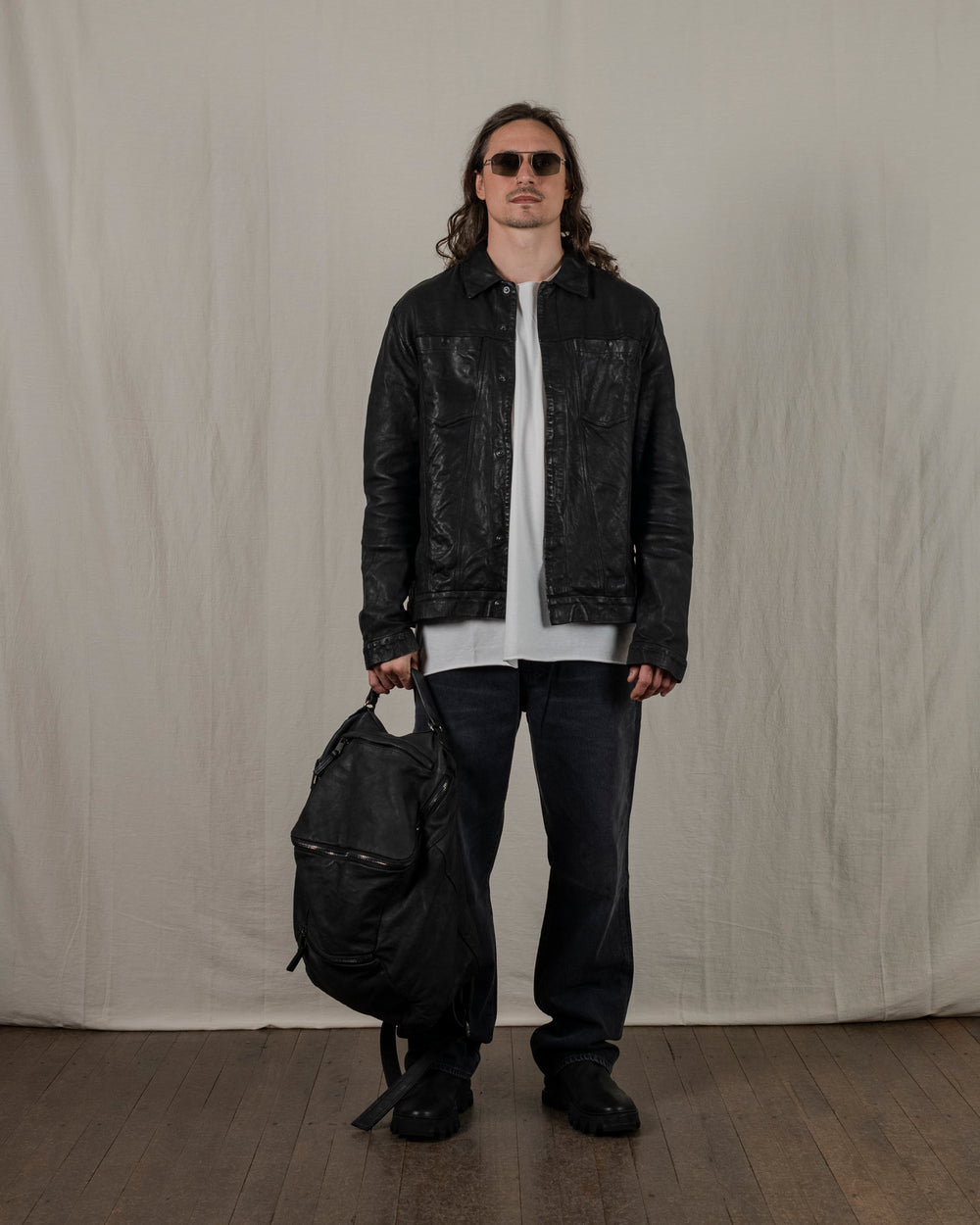 Leather Jacket w/ Press studs Nero GU25F20098VBRUSH